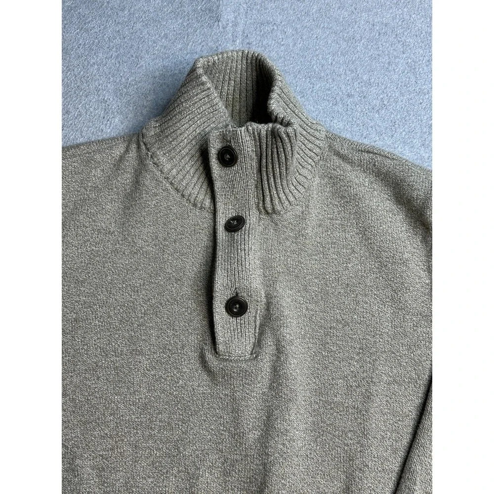 American Eagle Sweater Mens L Athletic Fit Grey Mock Neck Button Zip Pullover